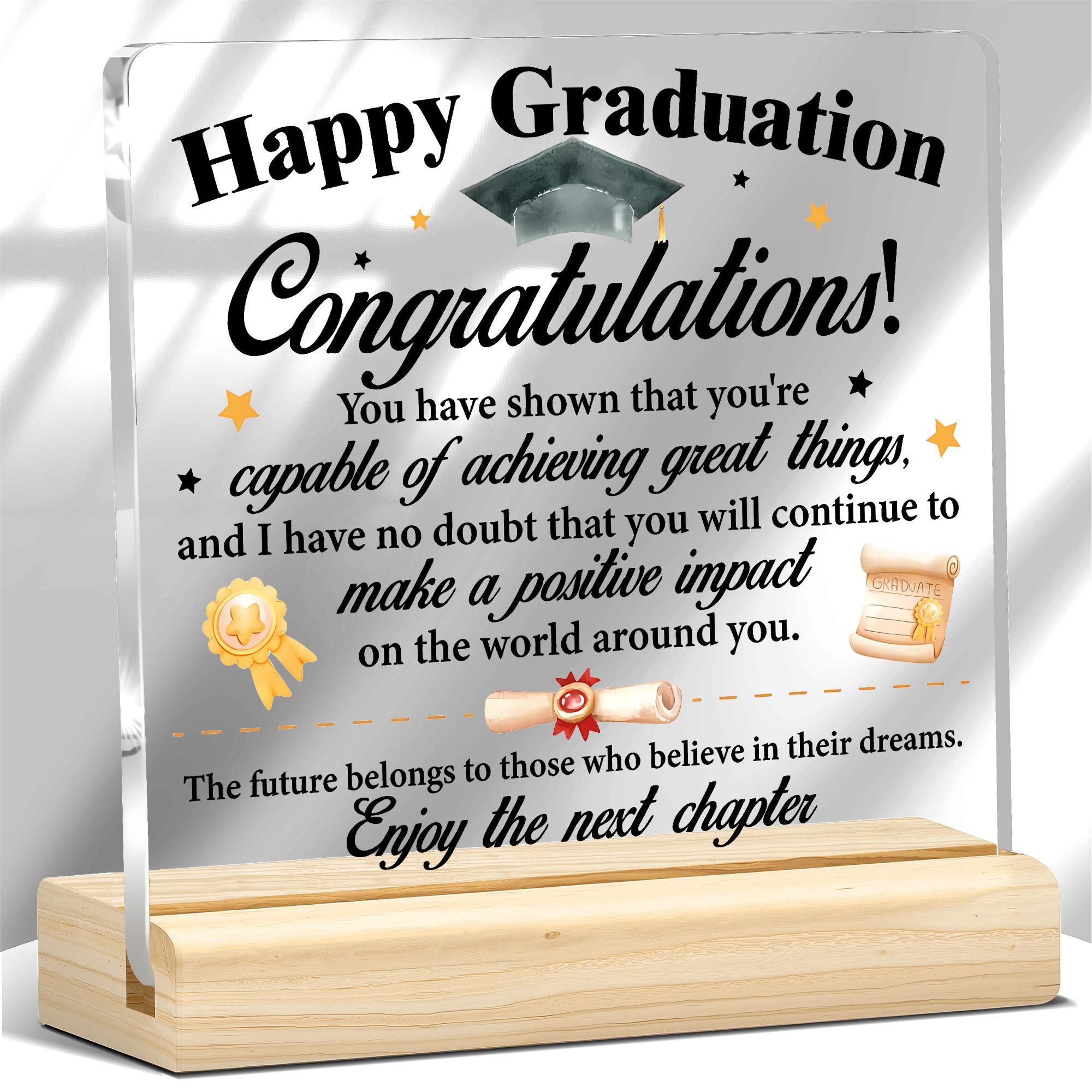 TEMU 2d Flat, 1pc Graduation Gift Students Acrylic Plaque Happy Graduation Congrats Quote Grad Desk Decor Class 2026 Office Desk Accessories Mini