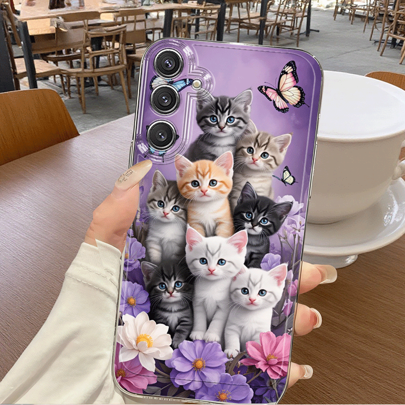 Husă Telefon - Purple Realm Drăguță cu Pisică și Fluture, pentru Samsung Galaxy A02 A03S A04 A05S A06 A13 A14 A15 A16 5G A21S A22 A23 A24 A25 A26 A32 A34 A35 A36 A50 A52 A53 A54 A55 A56 A73 S21 Ultra S22 Plus S23+ S24 FE S25, TPU Creativ Personalizat