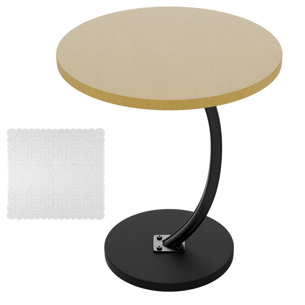 TEMU 1pc Table, 40cm Tabletop 60cm Height Wood Effect Computer Workstation, Curved Black Metal Base Compact Laptop For Sofa Bedroom Home Office Dorm