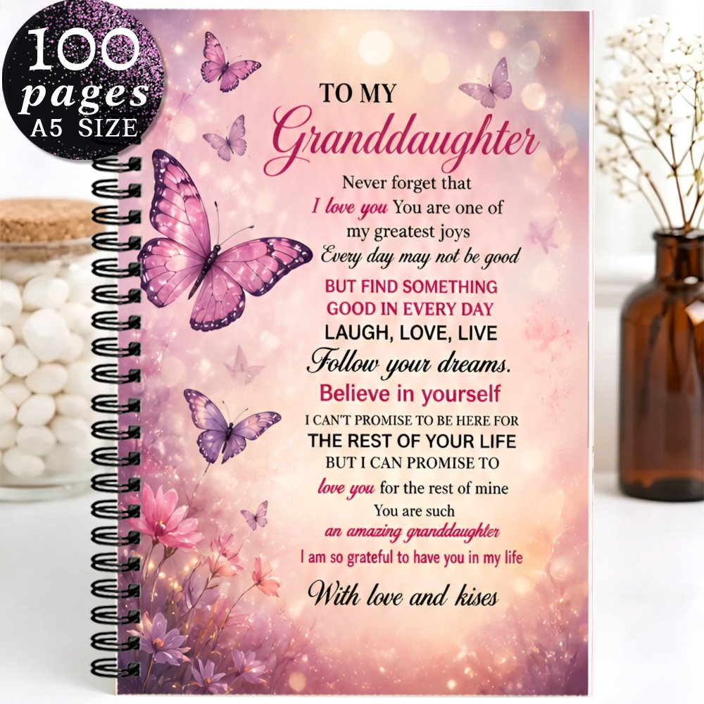 TEMU 1pc 21x14.5cm To My Granddaughter Spiral Notebooks, Hardcover College Ruled Journal With Inspirational Warm Quotes Purple , Ideal Birthday Or