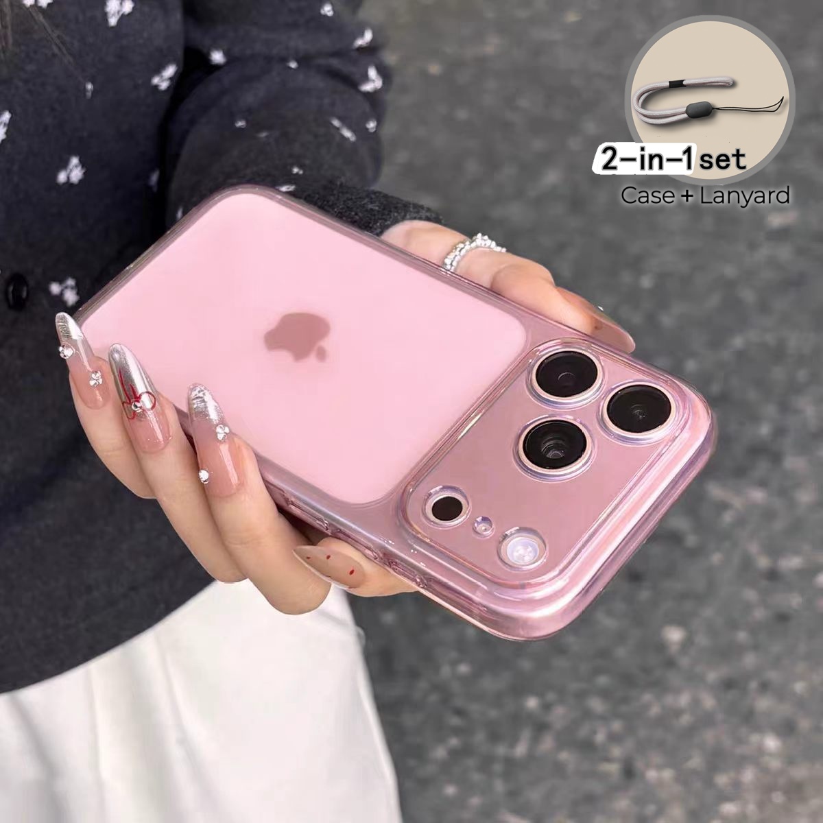 TEMU para Teléfono - Set : y Cordón Ajustable: para Teléfono Color Caramelo Semi-Transparente Mate Adecuada para iPhone 18 17 16 15 14 13 12 11 Pro