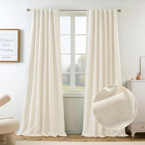 2 panels 100 blackout linen curtains for bedroom farmhouse thermal insulated rod pocket back tab ring clips blocking for living room nursery