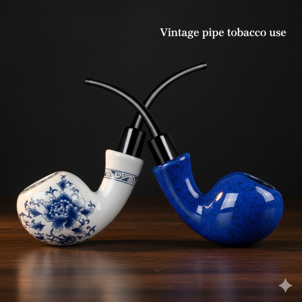 1pc Chinese Blue And White Porcelain Ceramic * High Temperature Resistant  Clay * with Ergonomic Curved Handle, Traditional Oriental * * Bringing Pure  And Smooth Smoking Experience, for * Use