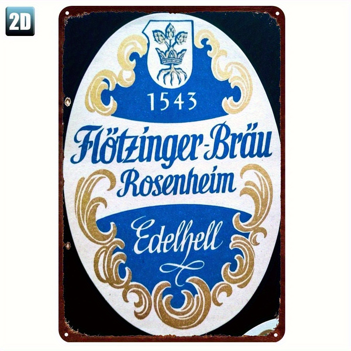 E-shop 1 Stück Vintage 1543 Flotzinger Edelhelm Lager Bier Blechschild - Authentische deutsche Bier- & bayerische Kneipe Wanddekoration, Vintage Metall
