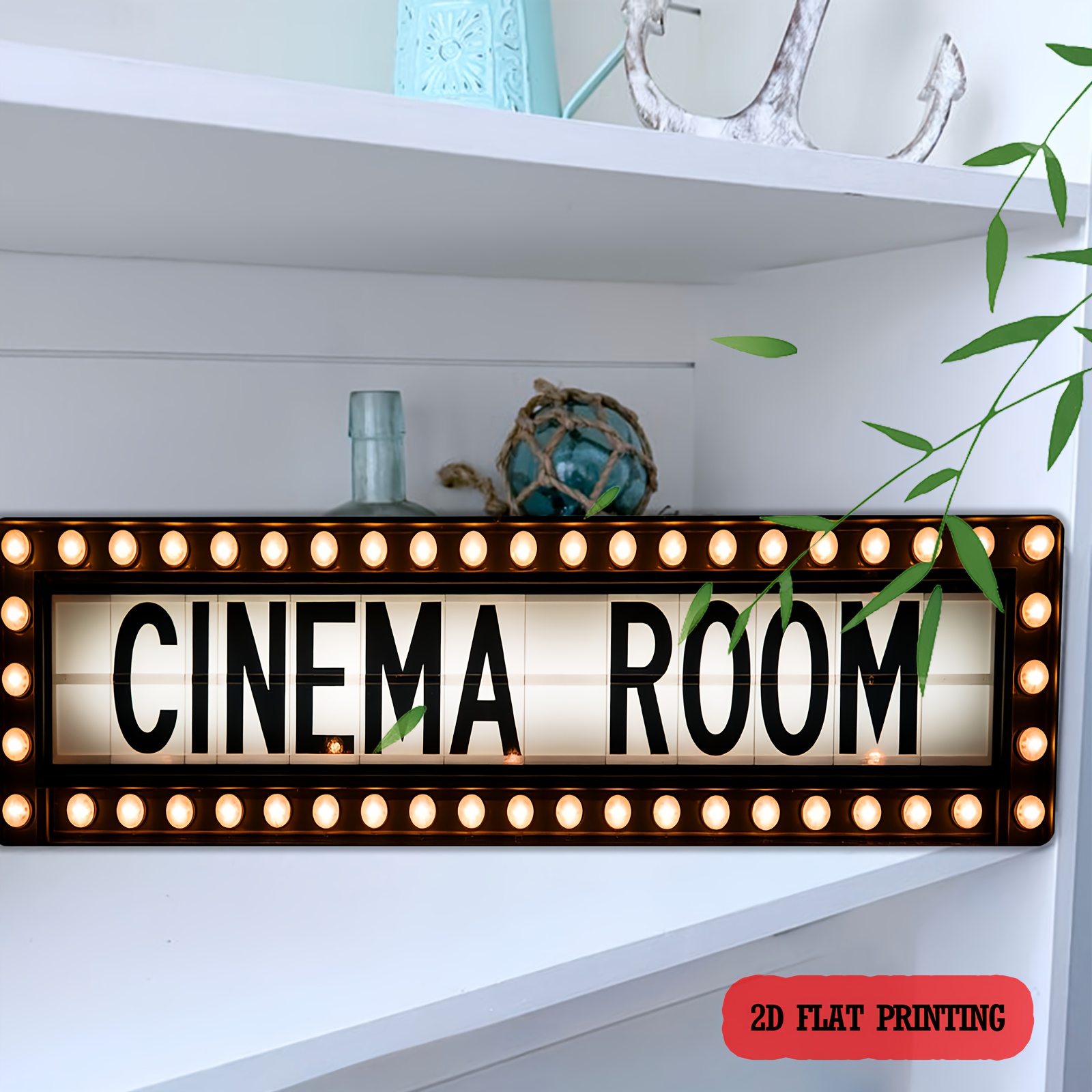 TEMU 2d Flat, 1pc Vintage Movie Room Wall Decor - Artificial Wood Film Theater Sign, Neon Effect, Large Letter Sign For Home Theater, Cafe, Living