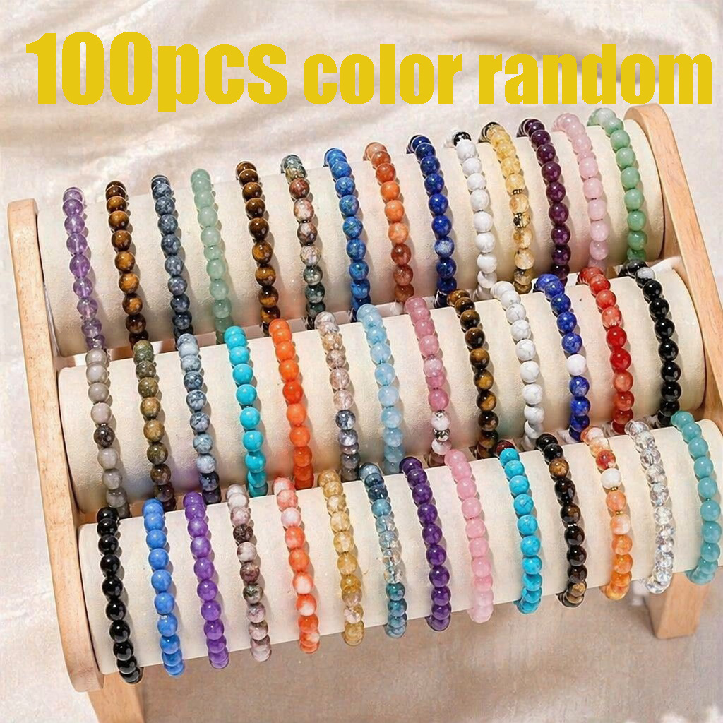 Image of 100pcs Random Color Glass Bead Bracelet Set, Handmade Friendship Bracelets For Women Men, Suitable For , , Party, Daily Wear