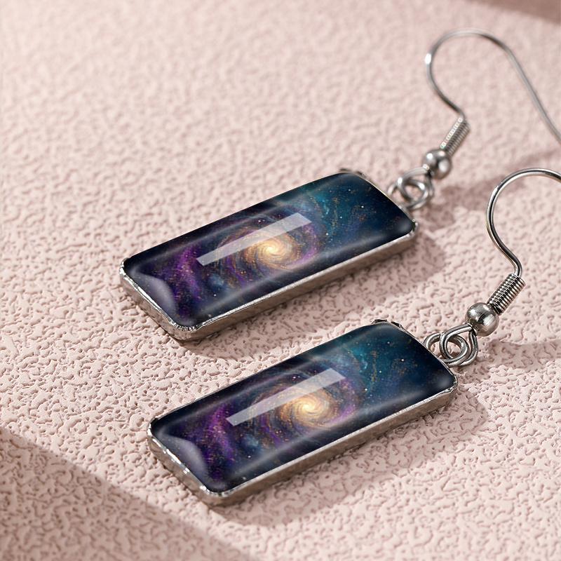Fashionable Universe Galaxy Illustration Rectangular Hook Earrings