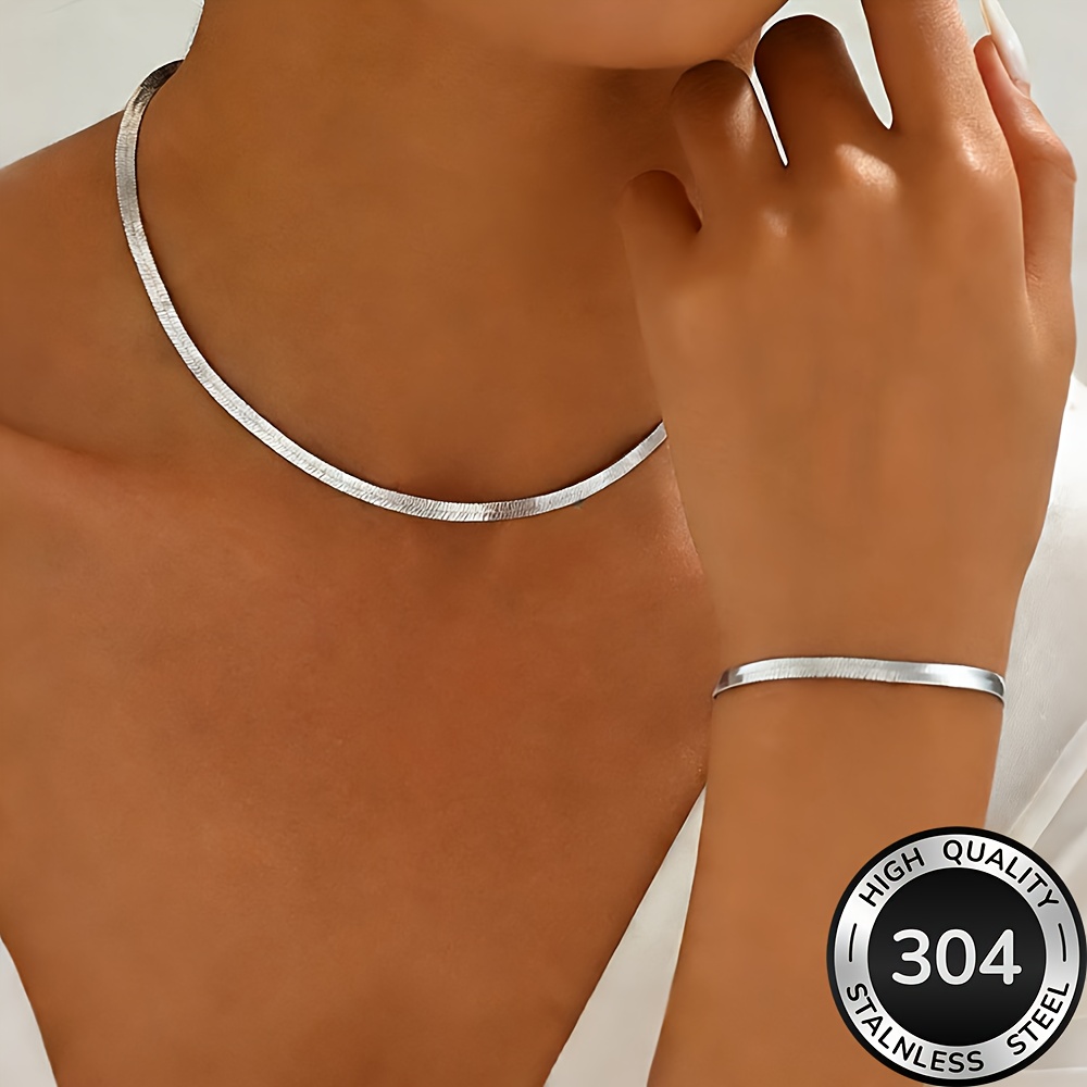 2pcs High Quality Stainless Steel Golden Blade Snake Bone Set Necklace, Fade-resistant, Simple And Elegant, Fashionable Women's Necklace For Daily Wear Or, Jewelry, Is An Gift For Women.