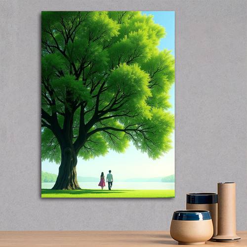 immagine dell'articolo 2d flat, 2d flat, unopera singola che raffigura una che cammina sotto un albero, per decorare soggiorni, camere da letto, o come murale. questo serve come una decorazione per la casa e fa per o decorazione .