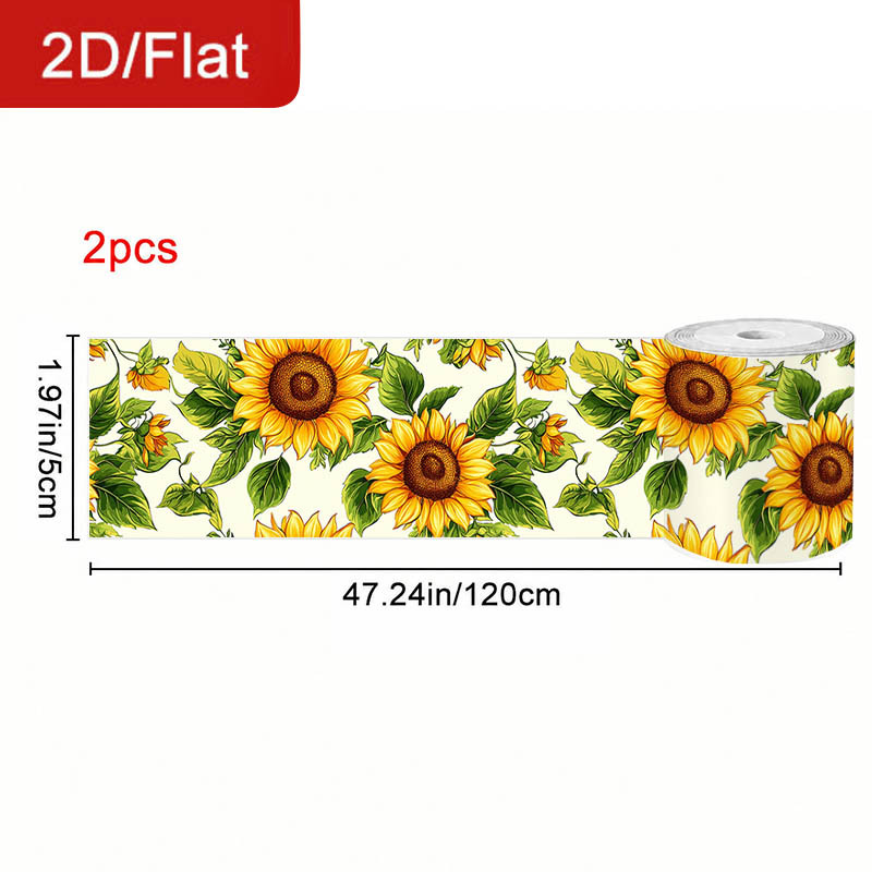 TEMU 2 Rolls 2d/flat Self-adhesive Removable Caulking Tapes Sunflower Theme Yellow Flowers Green Leaves Pattern Sealing And Beautifying Stickers,