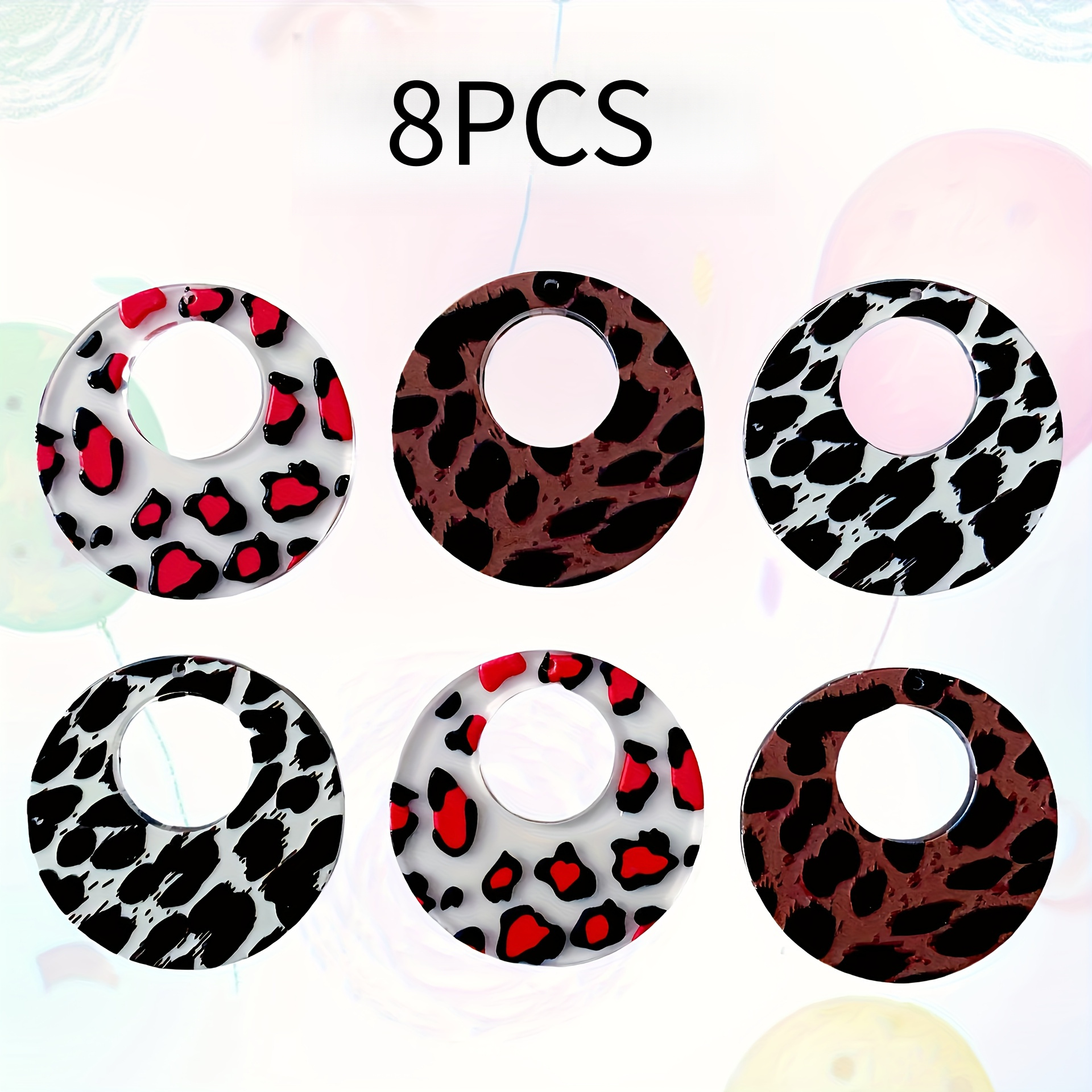 TEMU 8pcs, Acrylique Mode Tempérament Imprimé Léopard Rond Oreille Simple Visage Bijoux Ajouts Boucles d'Oreilles Pendentif Design Créatif, Ajouts