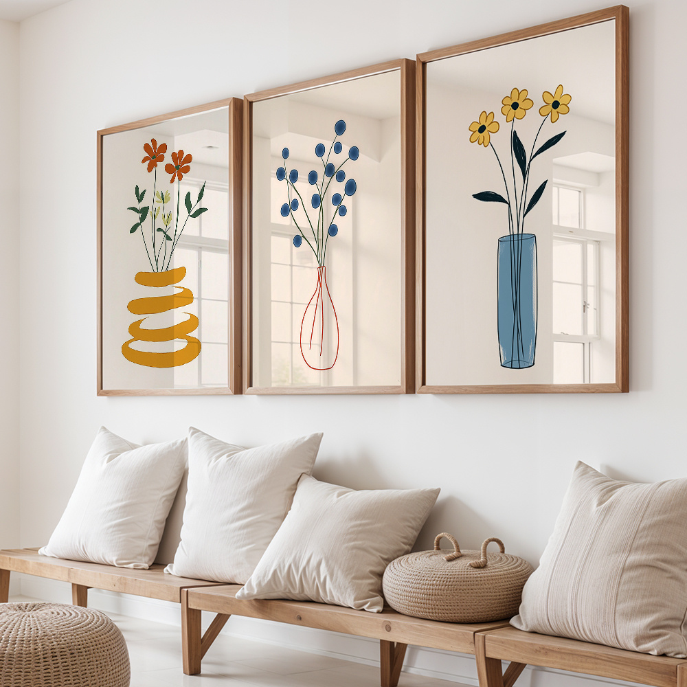 TEMU 2D, Juego de 3 piezas de 3 de pared minimalistas, pósteres florales, flores abstractas, en , decoración de pared , impresión artística en para ,