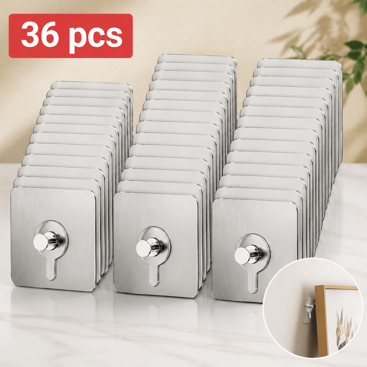 Adhesive Wall Hooks 36pcs Modern Waterproof No Damage For Hanging Pictures, Frames, Posters, Clocks Suitable For Home, Office Practical And Convenient Life Helper, Utility Hooks