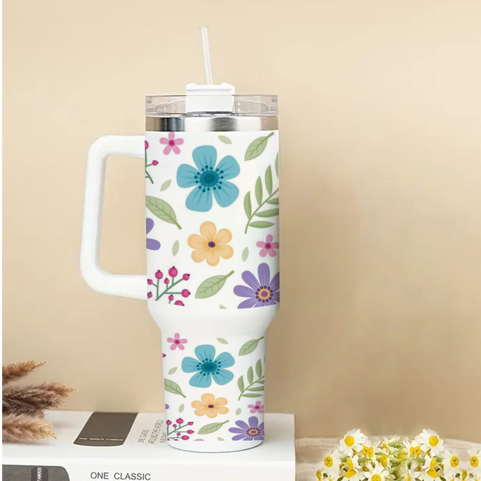 TEMU Lot de 2 pièces, à floraux et variés et amusants pour rehausser de votre tasse. Convient aux gobelets en verre de 40 onces, mugs, bouteilles et