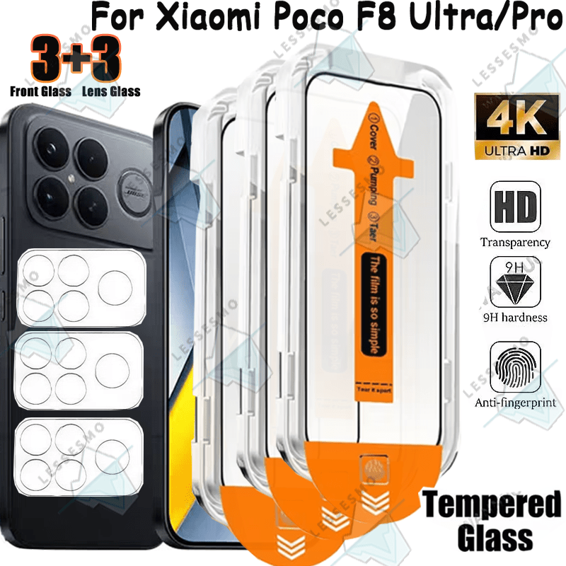 E-shop 3 Stück staubfreie hochauflösende gehärtete Glasfolie 3 Stück Linsenschutzfolie, geeignet für Xiaomi Poco F8 Ultra/Poco F8 Pro, unterstützt