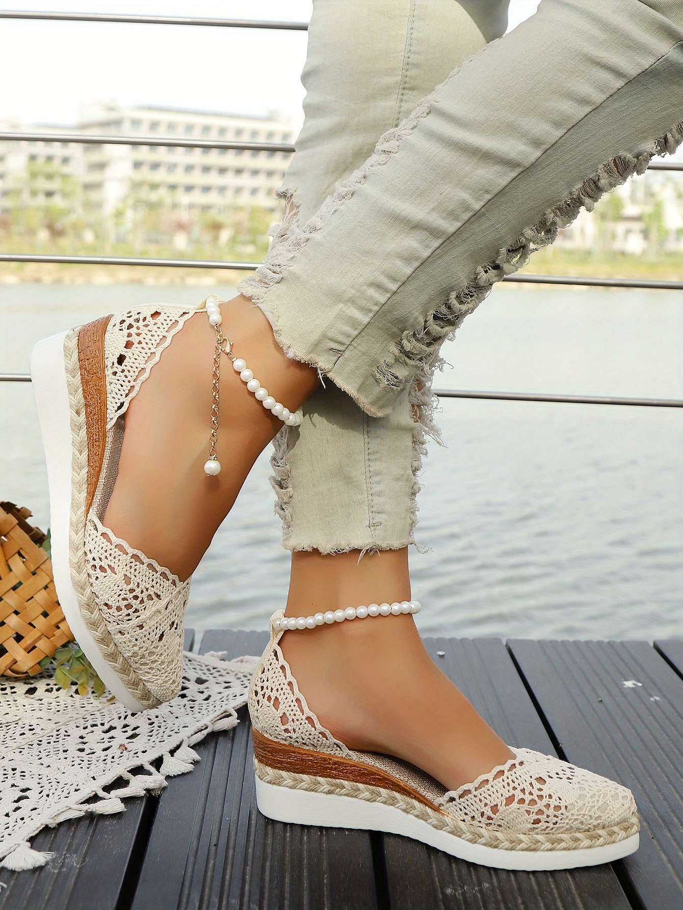 Dentelle CompensÃ©es Lacets Cheville Sandales Compensées