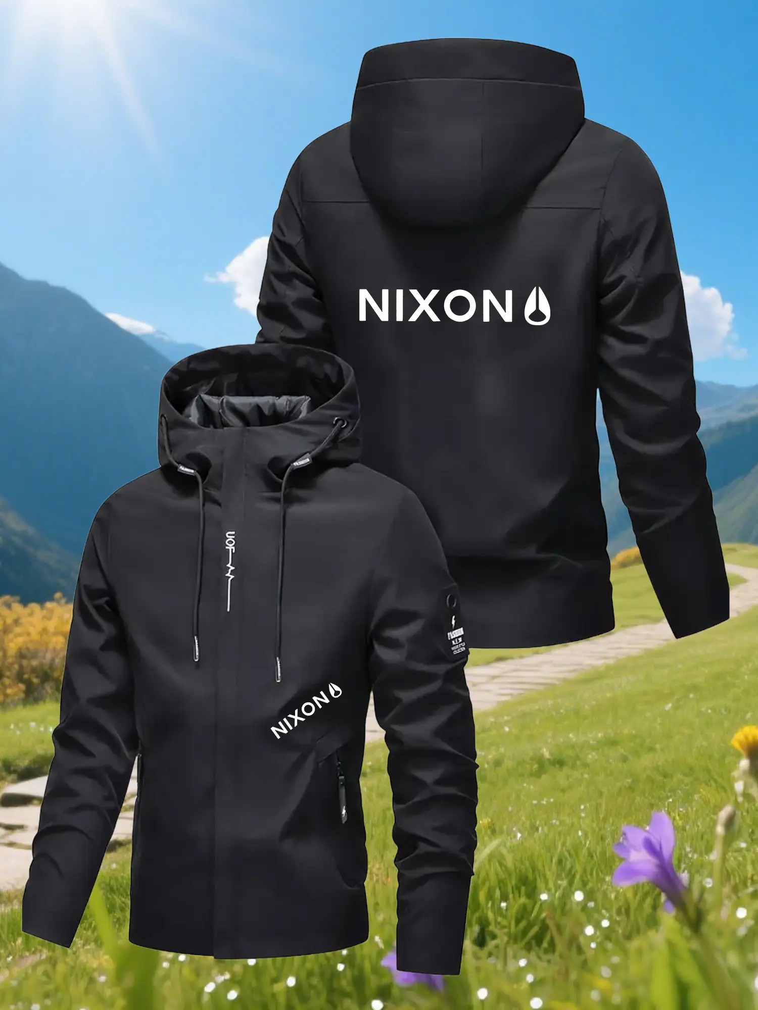 mens printed hooded full zipper windproof high quality coat   outdoor casual with adjustable hood zipper pockets full zipper closure and membrane technology suitable hiking commuting casual outfits mens  