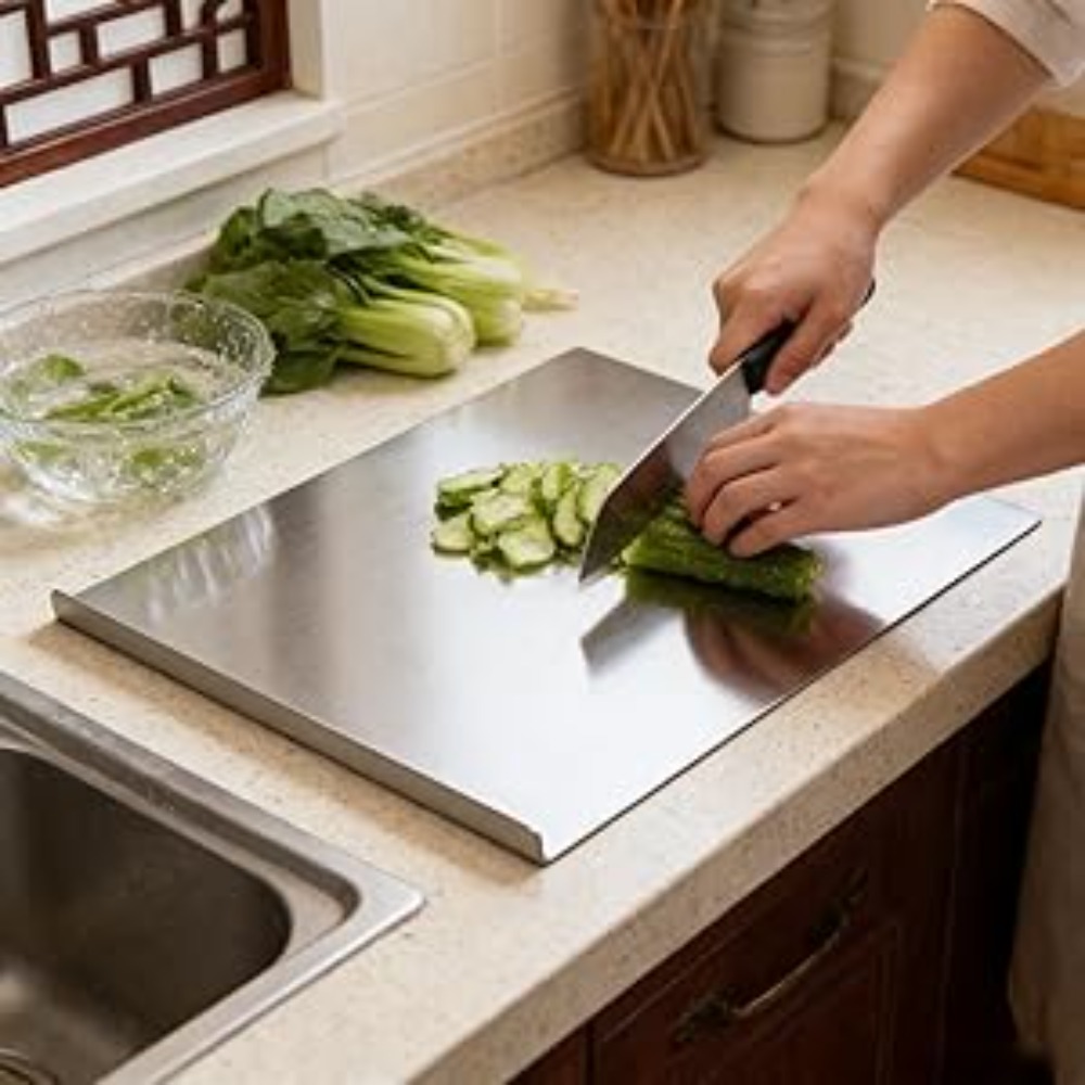 304 Stainless Steel Cutting Board for Household Use, Kitchen Supplies, Meal Preparation, Pre Meal Preparation Tools, Modern Cutting Surfaces, Fashionable Kitchen Tools, Rust Proof Materials, Easy to Clean, Multifunctional Cutting Pads