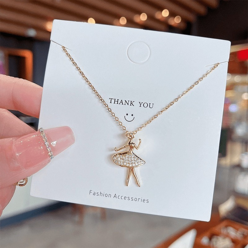 Image of Stainless Steel 18k Gold Plated-plated Ballet Dance Synthetic Synthetic Zircon​​ Pendant Necklace Adjustable Trendy Collarbone Chain Jewelry Gift For Women And Men