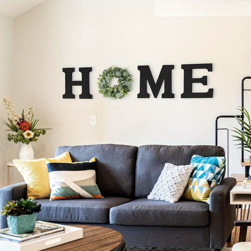 TEMU Vintage Wood Wall Decor Set, Black Letters With Wreath - Perfect For Room, Kitchen, Entryway - Universal Home Theme Decorations, Comes With