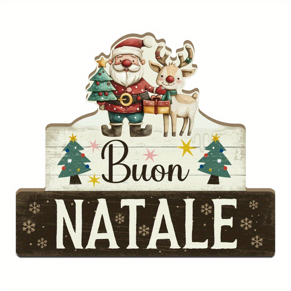 TEMU 2d Flat Putuo Decor 1pc Christmas Italian Wooden Table Decor, Natale, Desktop Decoration For Xmas Party, Gift For Halloween, Birthday, Weddings,