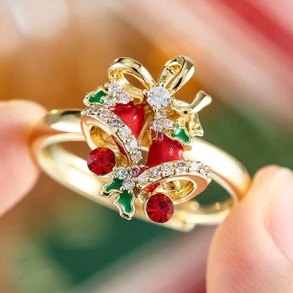 TEMU 1pc, Bague Ouverte Cloche de Noël Cartoon, Accessoire de Fête de Rouge et Verte, Convient pour un Port Toute l'Année, Tenue de , Halloween,