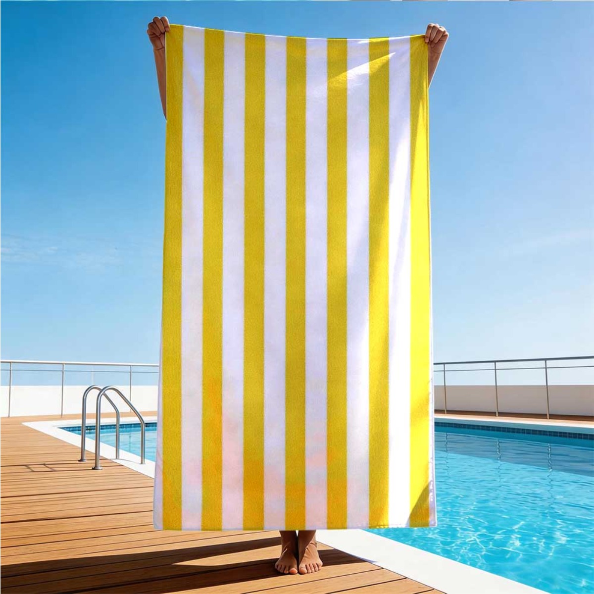 TEMU 1pc, Yellow And White Vertical Stripe Beach Towel, Suitable For Beach, Camping, Swimming, Diving, And Surfing. Lightweight And Easy To Carry,