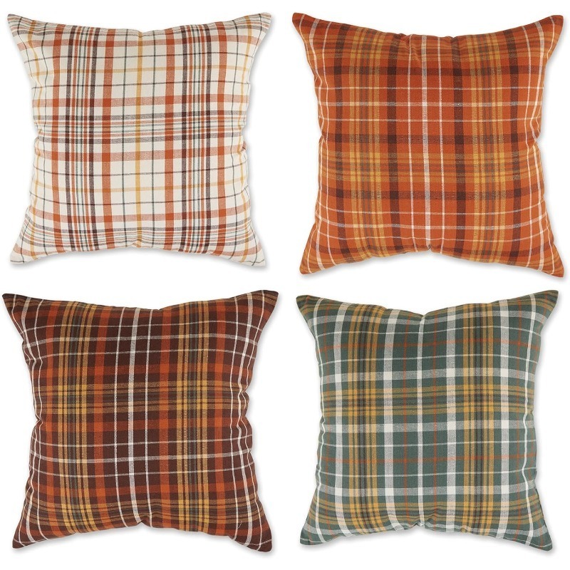 TEMU Lot de 4 taies d'oreiller style à carreaux d'automne, plusieurs à carreaux pour créer une chaleureuse d'automne, taies d'oreiller décoratives