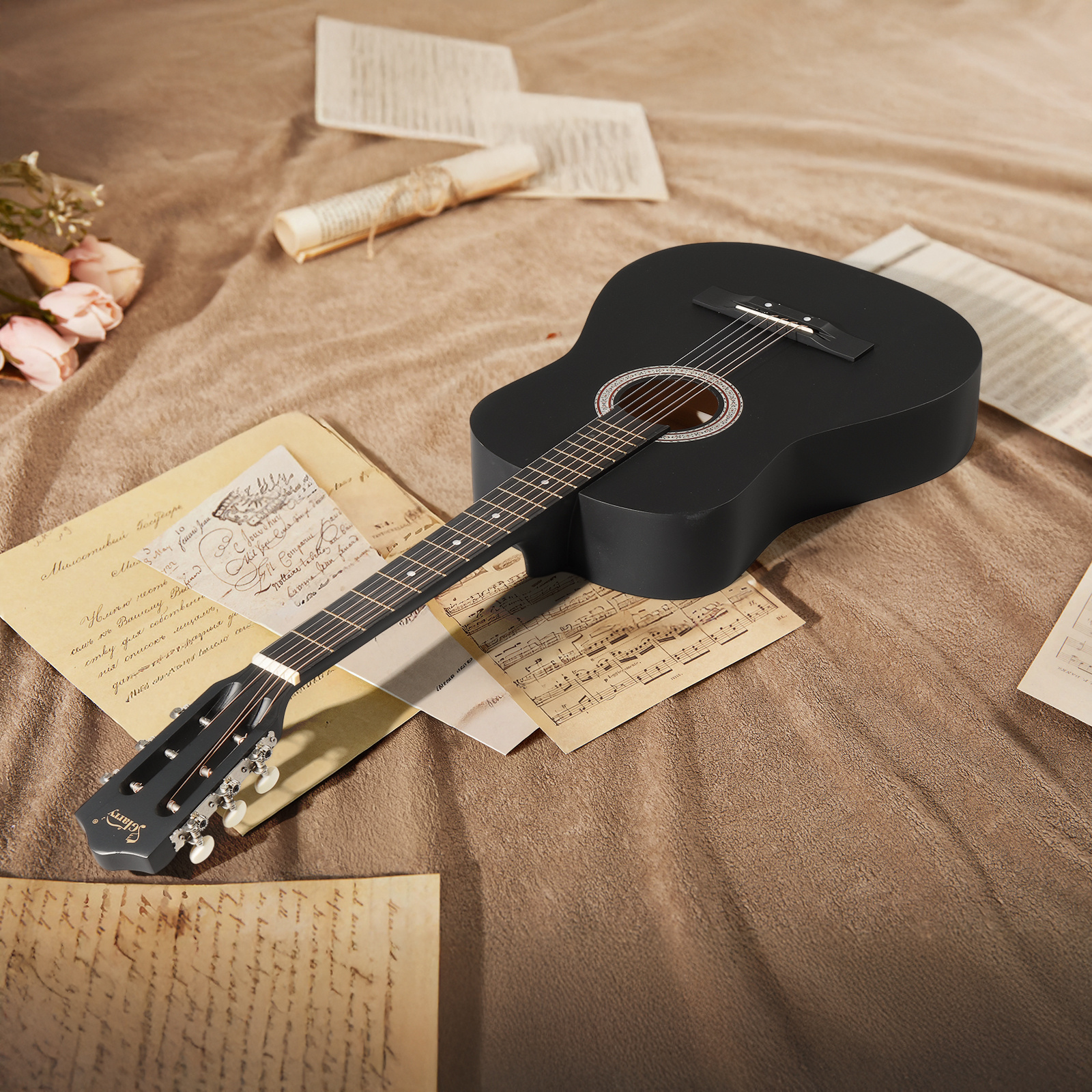 A 38-Inch Acoustic Folk Guitar Made of Basswood with a Cutaway... product image 6