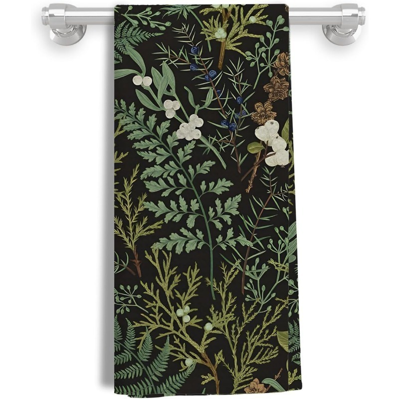 

1pc Vintage Botanical Kitchen Towel - 18x26", Soft Polyester, Dark Olive Green With & Design, Ideal For Kitchen Or Bathroom Decor, Machine Washable, Dish Towels