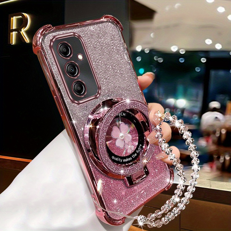 TEMU Étui téléphone : Coque magnétique à paillettes avec support pour Galaxy A16 GalaxyA16, - et -chute, avec support arrière