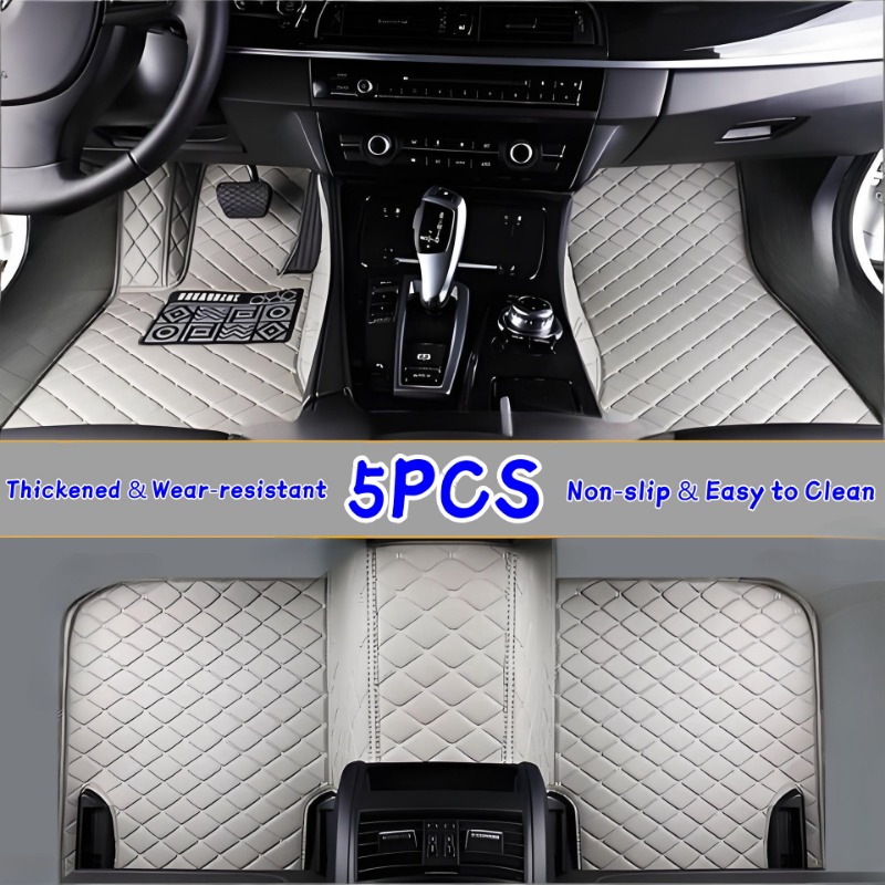 TEMU 5pcs Car Floor Mat Set, High-quality Faux Pu Faux Pu Leather, Full Coverage Protection, Easy To Clean, Tight Fit, Comfortable Driving, Front And