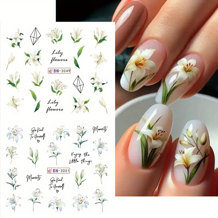 set 12 lily flower nail slider stickers spring featuring - Temu Greece