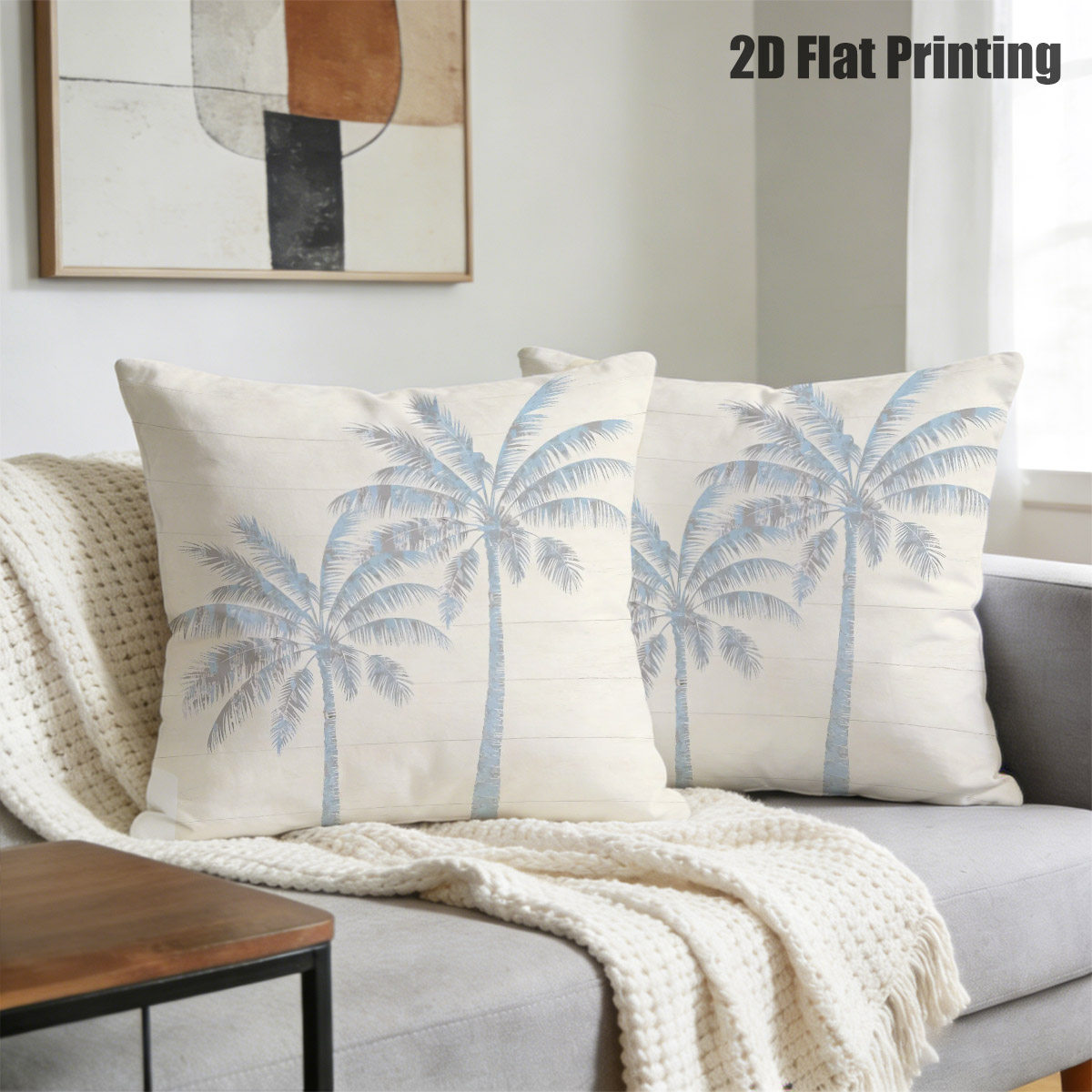 TEMU 2d Flat 2pcs Coastal Trees Throw Pillow Covers, Double Prints Trees On White Background, For Sofa Decor, Bedroom Accent, Beach House Vibe, For