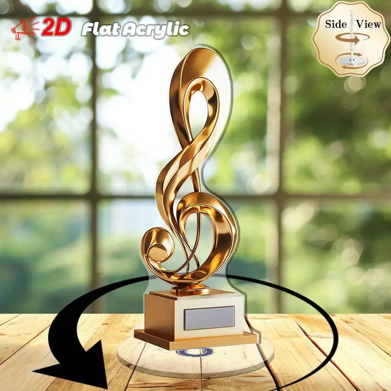 TEMU Ornement Coupe Trophée Triple Dorée 2D Plat avec Rotatif - Convient pour les Récompenses Musicales, la Décoration de Bureau et d'Entreprise,