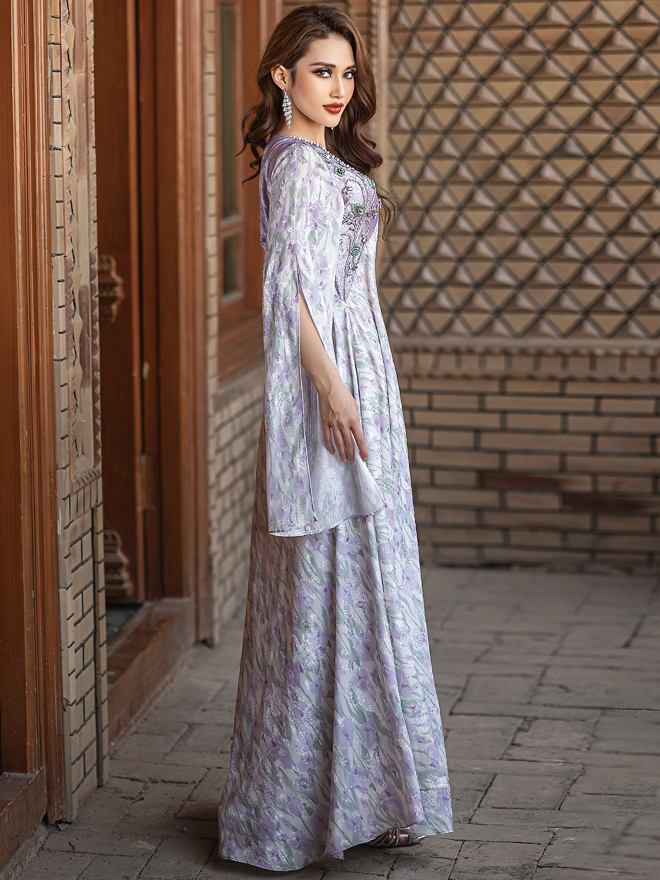 5193 floral print embellished long sleeve maxi - Temu Denmark