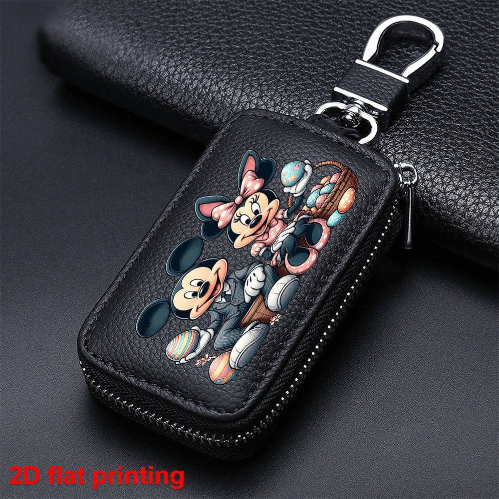 1pc mouse easter leather key case elegant zipper closure 2d flat