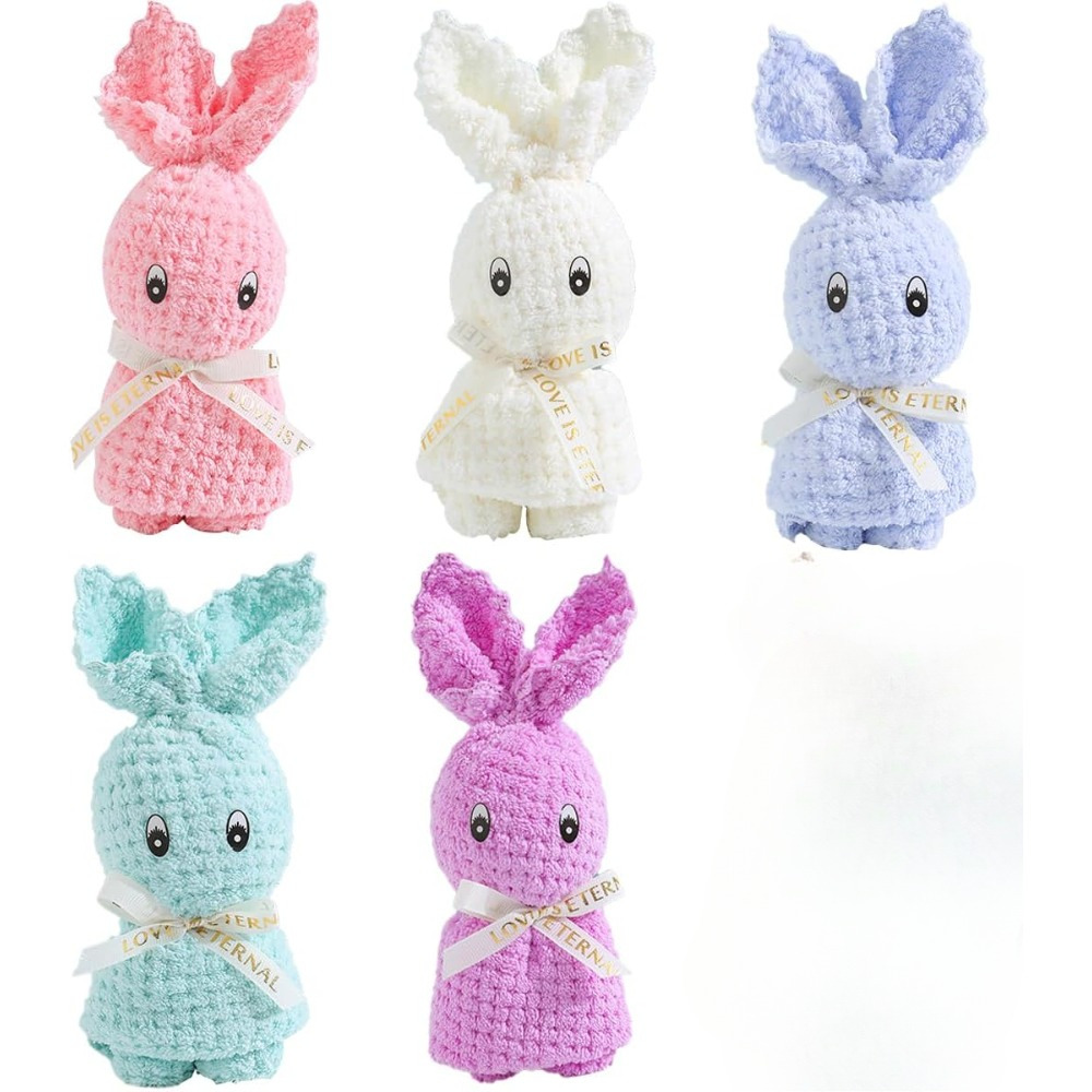 

5pcs Polyester Bunny Hand Towels, Fleece, Non-electric, Featherless, Kitchen Towels, With Random Color For Wedding, Birthday, , Souvenir Gift Set