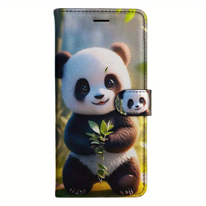 TEMU Panda C Magnetic Flip Wallet Case With A Holder Stand For Iphone Models 5 Through 16, Including Mini, Plus, Pro, And Max