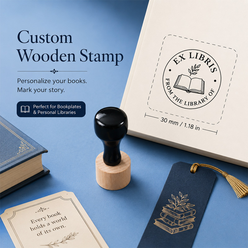 TEMU Retro-style Custom Round Wooden Stamp For Coffee Shop Packaging, Thank-you Card Envelope Stamp, . No Ink Included