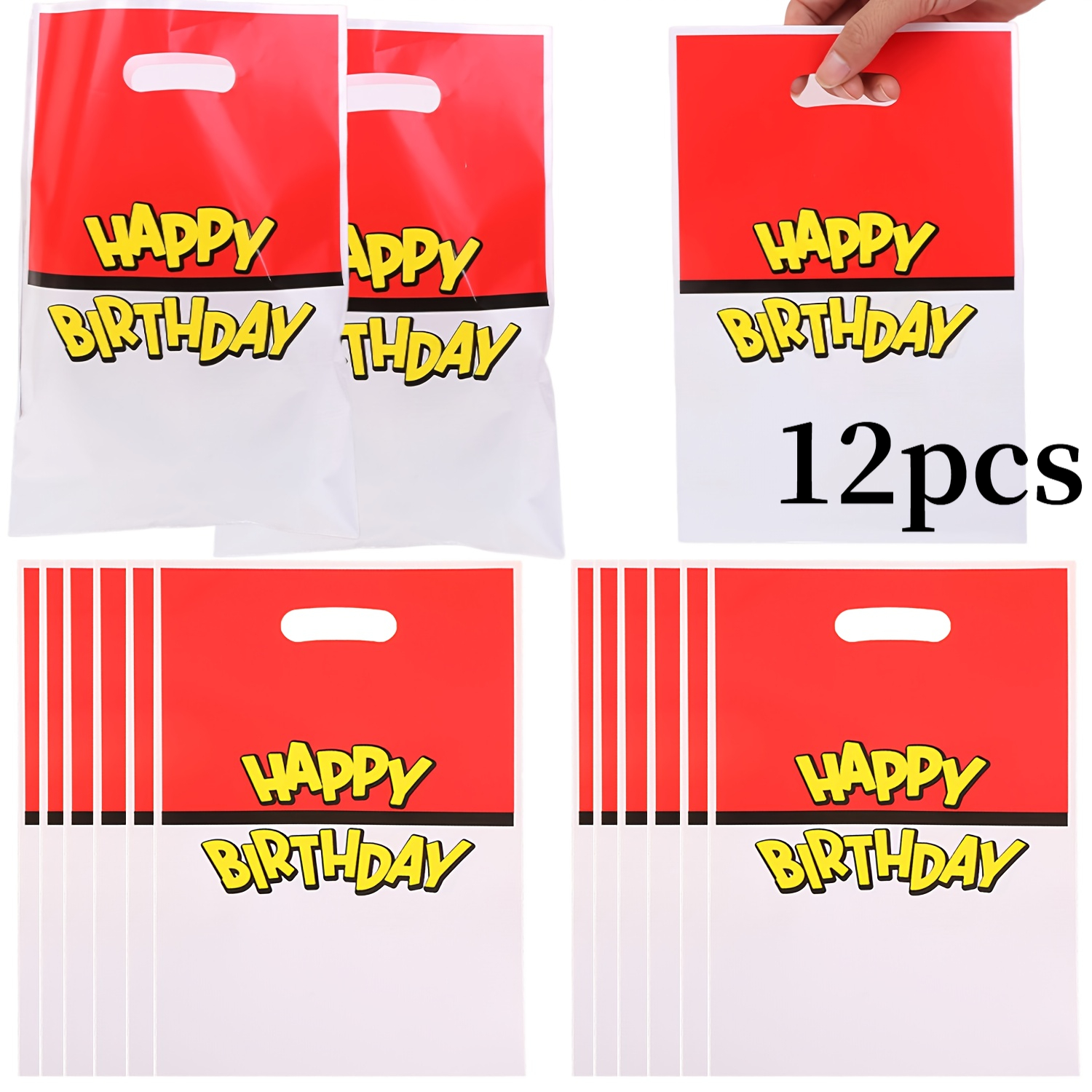 TEMU Cadeau pour Elle/Lui 12/24pcs de Fête d'Anniversaire, en Plastique Rouge et Blanc avec Poignée, d'Animation de Dessin Animé, Thème d'Animation