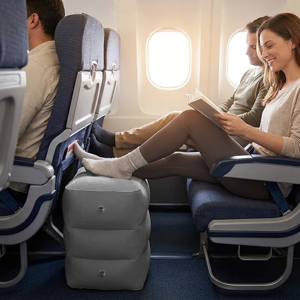 TEMU Inflatable Travel Pillow Footrest, Three-layer Foldable Multi-functional Airplane Footrest Pillow