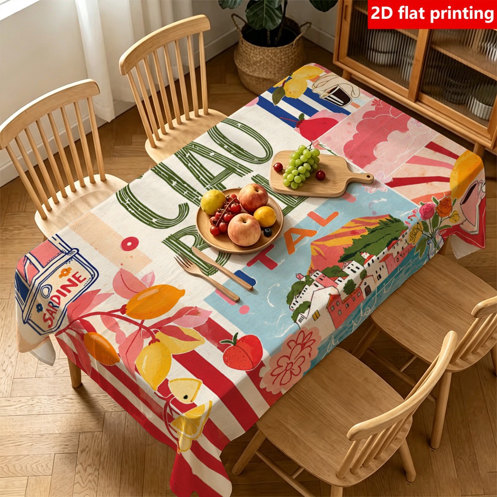 TEMU 1pc Italia Italian Tablecloth, Southern Italy Retro Scenery Sardine Can Print Tablecloth, Suitable For Home Decor, Kitchen Arrangement, Outdoor