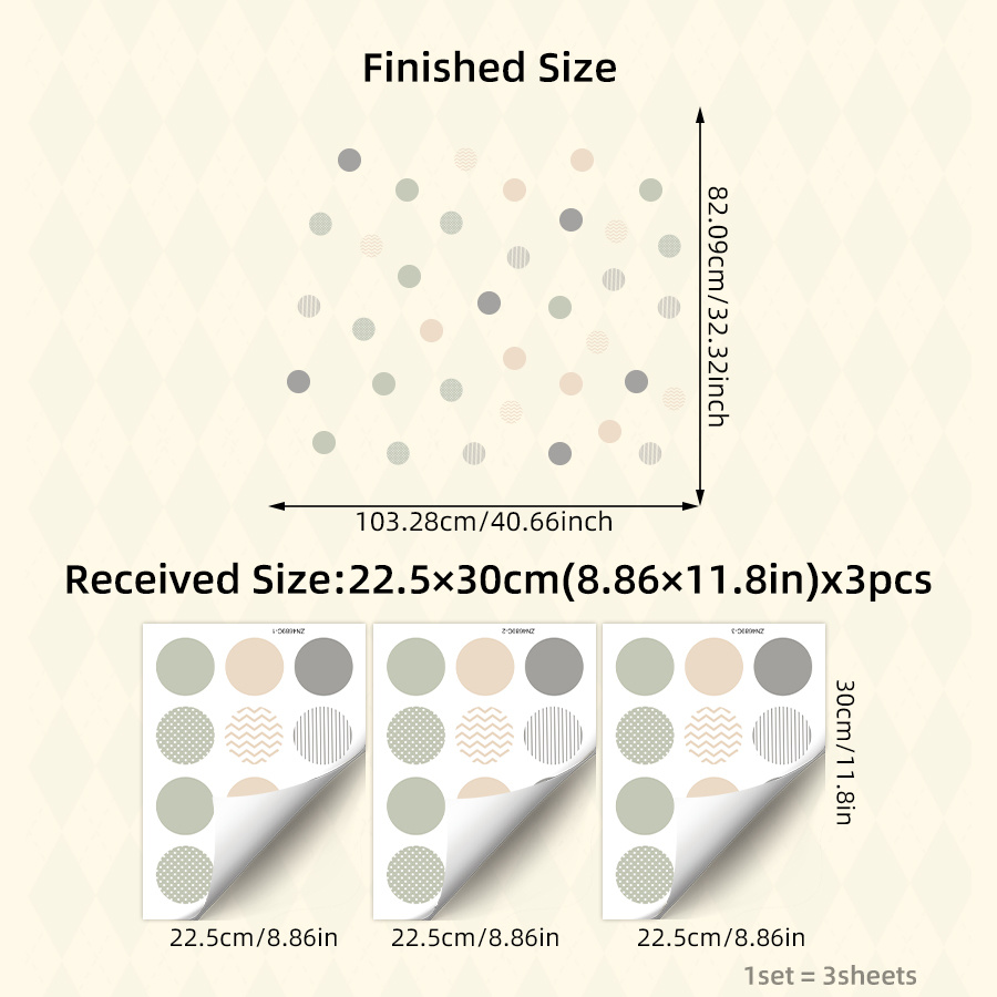 3 Sheets Brup Removable Peel And Stick Wall Decals With Gray Beige Textured Dots, Stripes & Patterns - Pvc Selfies Suitable For Rooms, Scandinavian Modern Decor, Installation (no Glue)