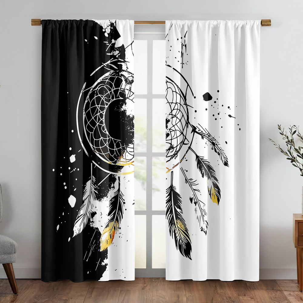 TEMU 2pcs Curtain Fabrics, Insulation Blackout Curtains For Bedroom, Fantasy Dreamcatcher Print, Modern Art Window Products, Polyester Machine