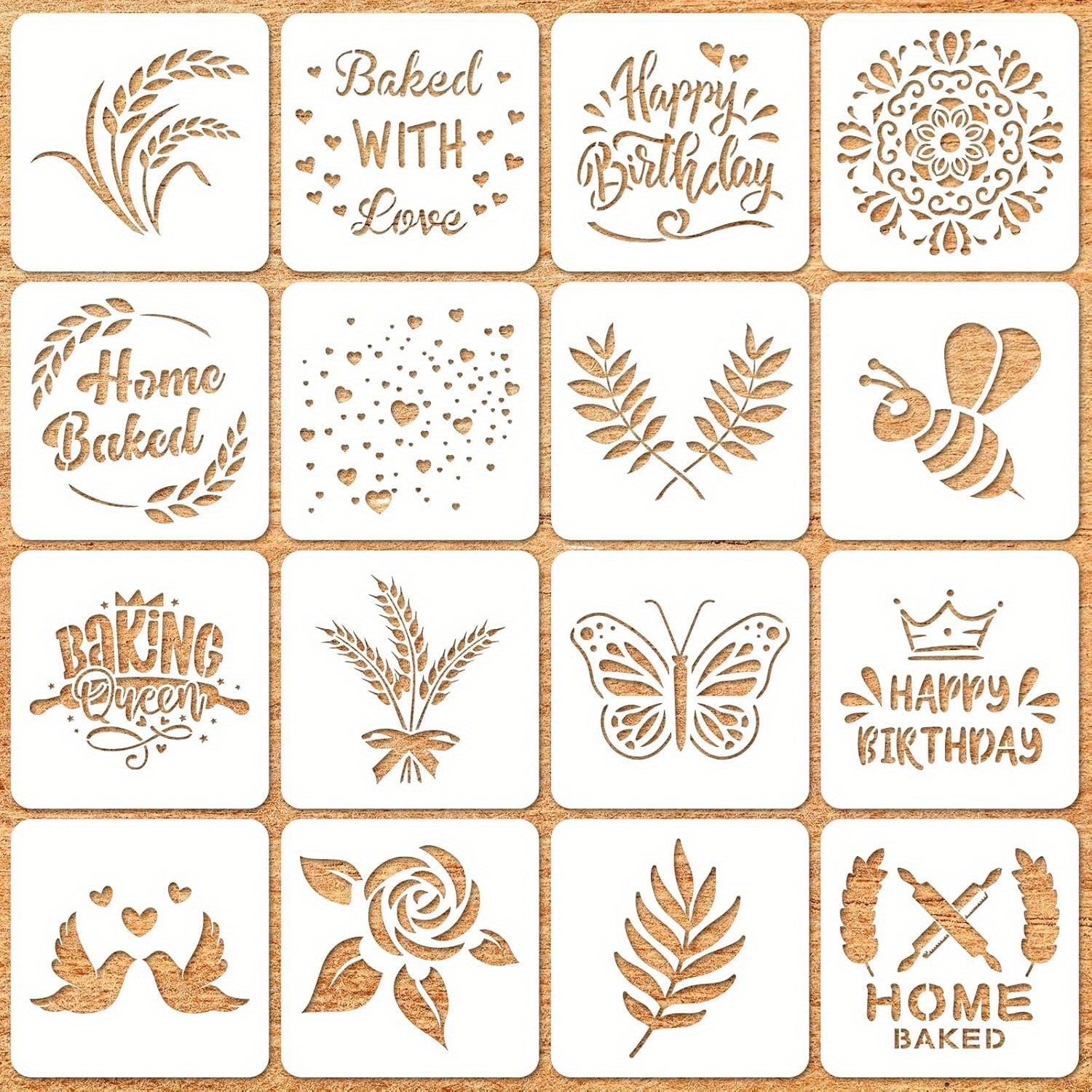 E-shop 16-teiliges Kunstbrot-Schablonen-Set - Langlebige Kunststoffvorlagen zum Backen & Dekorieren mit aufwendigen Designs, einschließlich "Mit Liebe