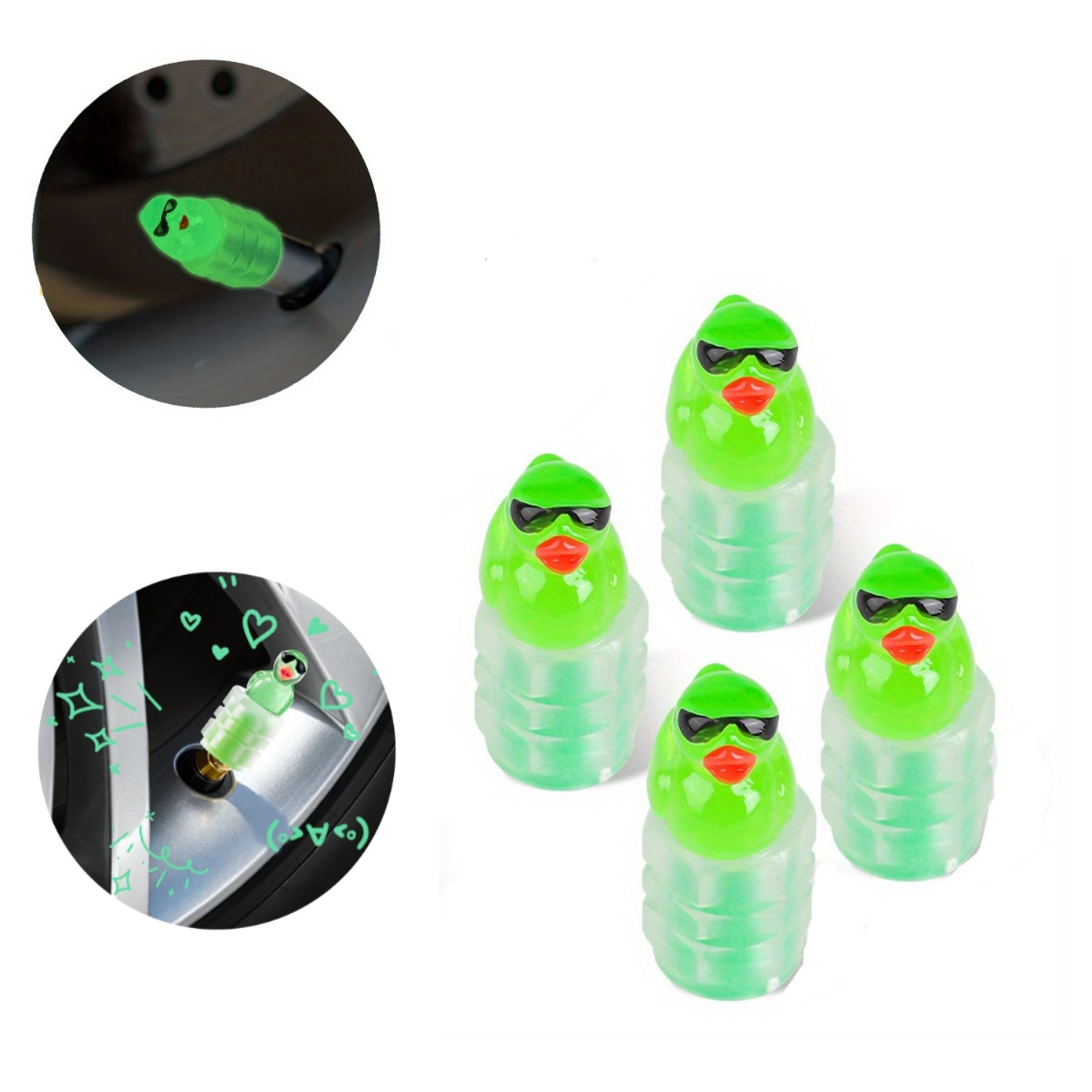 TEMU 8pcs In The Dark Cute Duck Tire Valve Stem Caps, Funny Practical Wheel Decor, Universal Fit For Cars, Motorcycles, Trucks & Bicycles