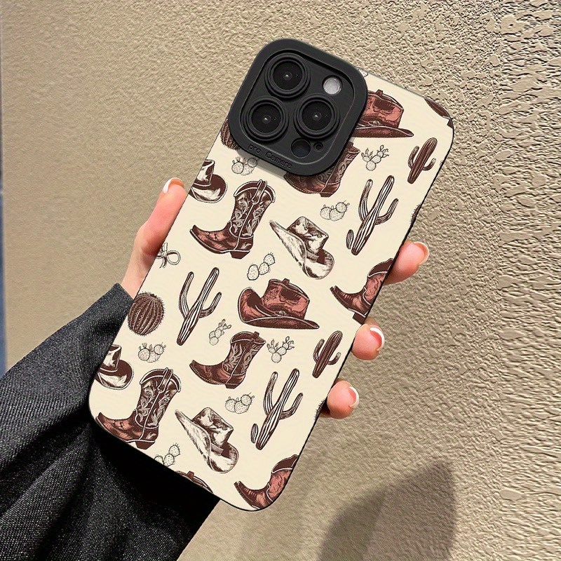 TEMU Phone Case - A Western Cowboy Themed Tpu Black Anti-fall Case, Suitable For Iphone 11 12 13 Xs Xr X 7 13 Plus Pro Max , Suitable As A Gift For
