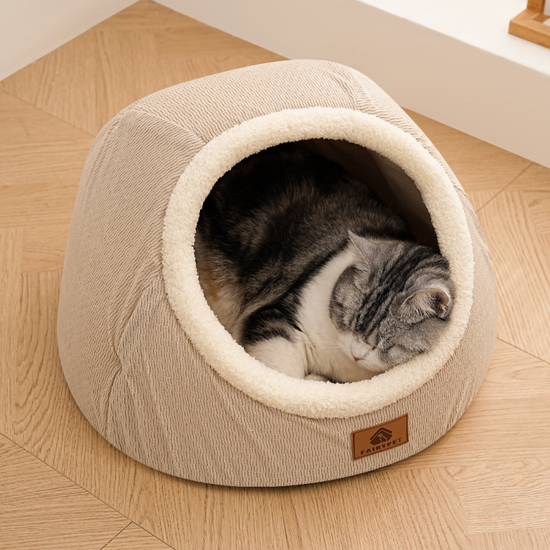 TEMU Semi-enclosed Cat Bed | Cozy And Safe Home For Cats | Cave-style Pet Bed | Foldable And Easy To Store | Pet Supplies