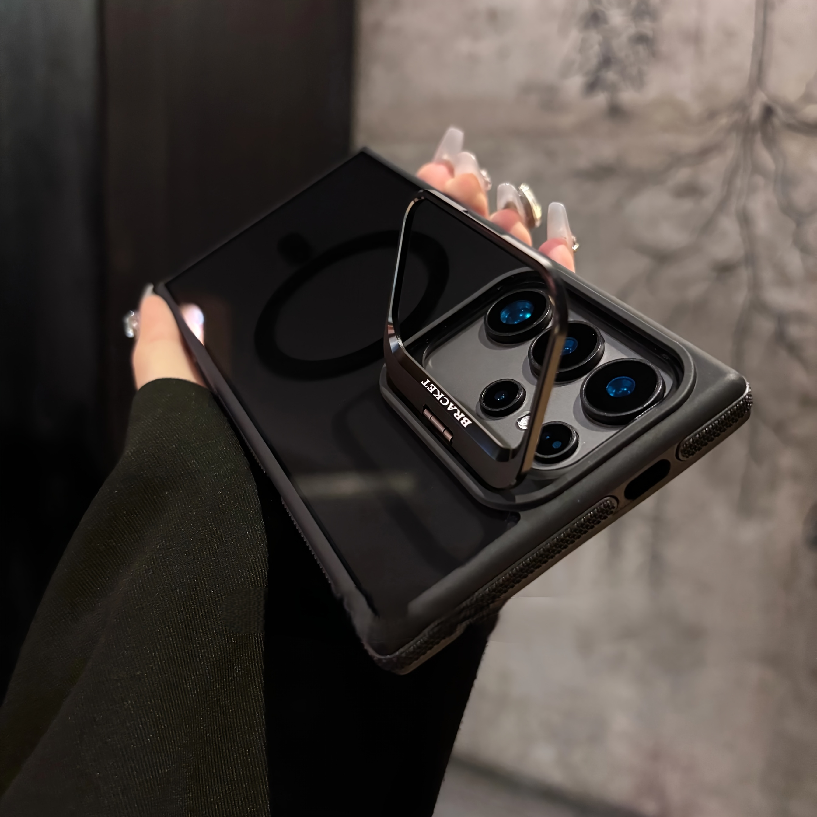 Image of Phone Case: Colorful 4-color Metal Lens Frame Holder Magnetic Charging Phone Case, Suitable For 11/12/13/14/15/16/17 Series And S22/s23/s24/s25/s26 Series